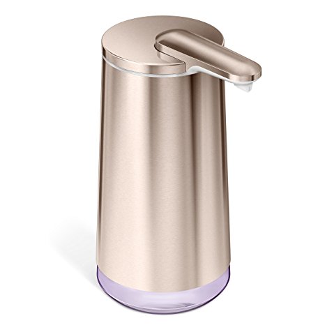 simplehuman foam sensor pump with variable dispense, high-grade rose gold stainless steel, lavender foam hand soap cartridge included