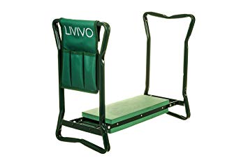 LIVIVO Folding Portable Garden Kneeler For Gardening Multi Use Can Be Adjusted To Use As Bench Stool Chair Or Kneeler Foam Rubber Padding Padded Pad Seat - Comes with a Tool Bag Holder Pouch