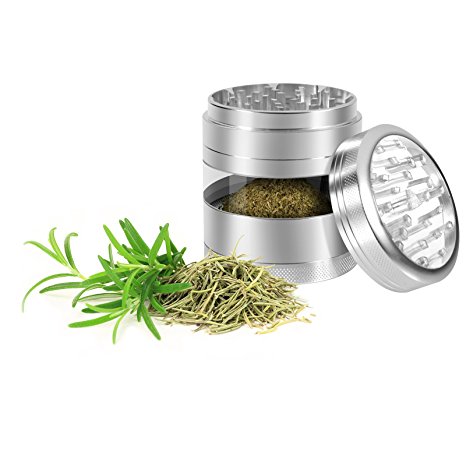 KOBRA Grinders – Premium Large Herb Grinder - Four Piece Aluminum with Pollen Catcher - 3.25 Inches Tall - (2.5", Silver)