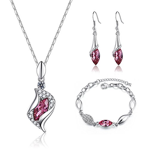 Valentine's Day Gift -'kiss of A Fairy’Womens Jewelry Set Swarovski Element Teardrop Crystal Pendant Necklace Bracelets & Earrings Sets