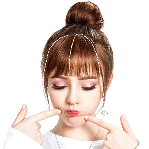 Clip in Bangs Human Hair Air Neat Bangs Natural Hair Bangs with Temples Soft Fringe Bangs Extensions For Women/Girls,Light Brown Color