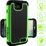 ElBolt LG Optimus L70  Optimus Exceed II W7  Realm LS620  VS450  D325 MetroPCSVerizonBoost Silicon Dual Layer Armor Protective Case Cover Skin - Green with ElBolt Premium Screen Protector by ElBolt TM