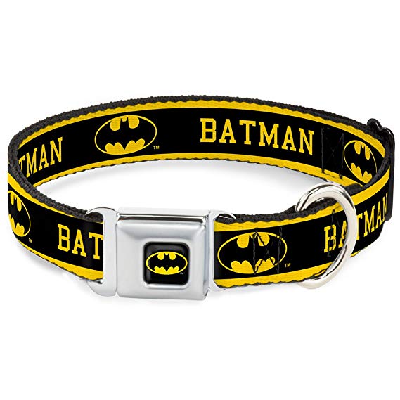 Buckle-Down Seatbelt Buckle Dog Collar - Batman/Logo Stripe Yellow/Black