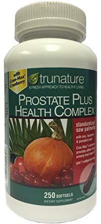 TruNature Prostate Plus Health Complex - Saw Palmetto with Zinc, Lycopene, Pumpkin Seed, Cranberry - 250 Softgels (1 Bottle)