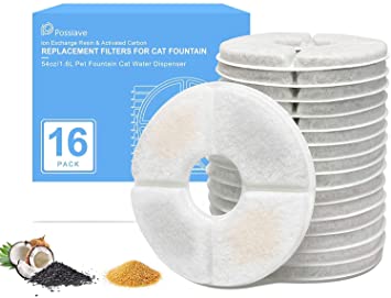 Possiave Pet Fountain Filter Replacement, 10 Pack Cat Fountain Filters, Ion Exchange Resin and Activated Carbon Replacement Filters for 54oz/1.6L Cat Water Fountain, Not Fit for Catit