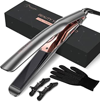 Hair Straighteners, BESTOPE 2 IN 1 Flat Iron Hair Straightener and Curler, Ceramic Hair Iron with LCD Digital Display & Auto Shut-Off, 130℃-230℃ Adjustable Temperature, UK Plug, Dual Voltage (Gray)