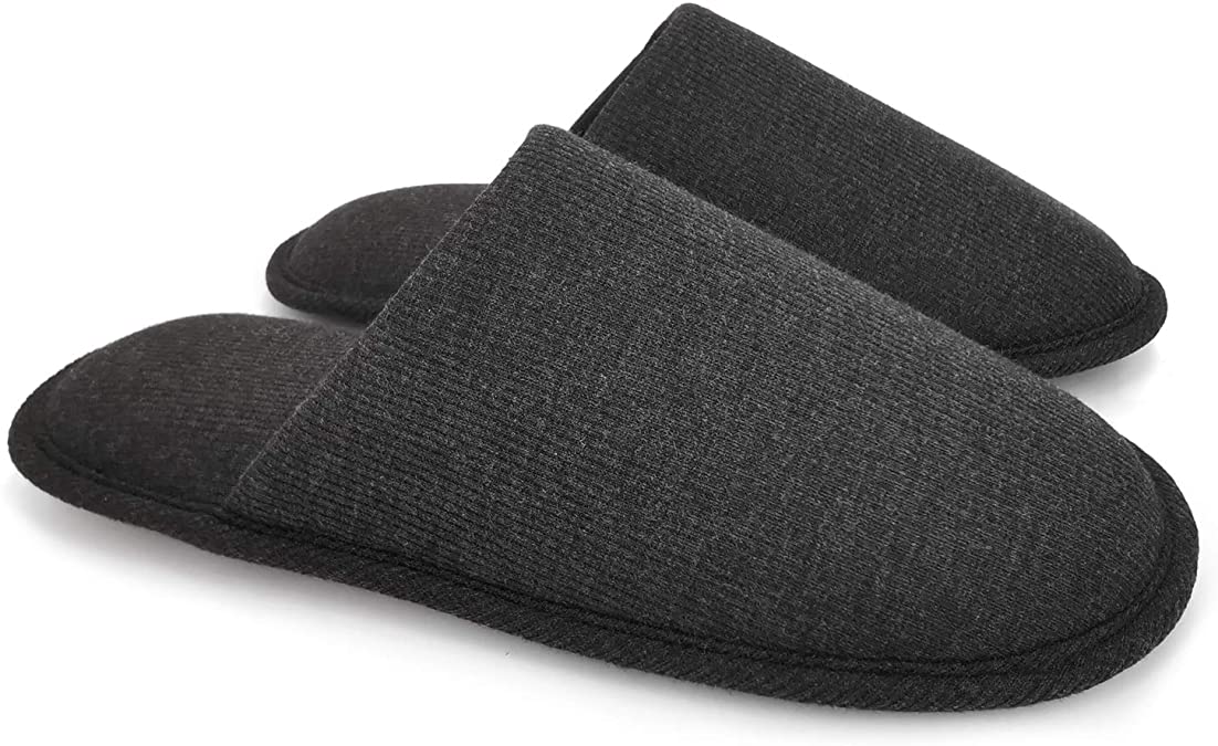 ofoot Men's Organic Cotton Cozy Indoor Slippers, Memory Foam House Flat,Washable Slip on Home Shoes