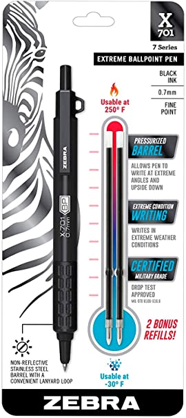 X-701 Tactical Ballpoint Pen with Bonus Refills, Fine Point, 0.7mm, Black Ink, 1 Set (29811)