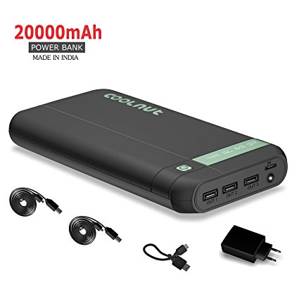 COOLNUT CMPBSUN-27 20000mAh Power Banks with 3- USB Charging Port, 3 Micro USB Cable with Adapter (Complete Kit)