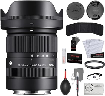 Sigma 18-50mm f/2.8 DC DN Contemporary Lens |Sony E Bundle with UV Filter   Photo Starter Kit (11 Pieces)   Microfiber Cleaning Cloth (4 Items)