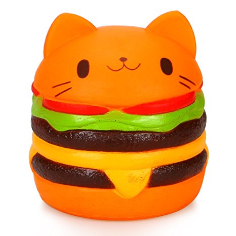 Dreampark Jumbo Cat Hamburgers Squishy Slow Rising Kawaii Cream Scented Squishy Charms Stress Relief Hand Pillow Toy, Decompression Squeeze Toys, Decorative Props