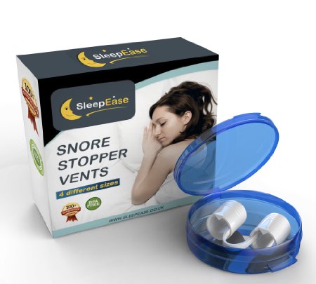 SleepEase PREMIUM Snore Stopper Vents STOP SNORING NOW - 4 Different Sized Vents - BPA Free Silicon - Snoring Aid Scientifically Designed To Stop Snoring Heavy Breathing Sleep Apnea and Nasal Congestion