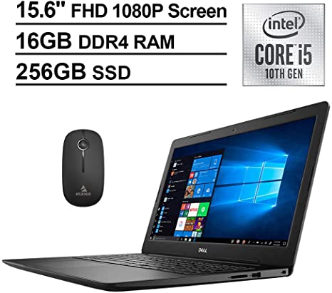 2020 Dell Inspiron 15 3593 15.6 Inch FHD 1080P Laptop (Intel 4-Core i5-1035G1 (Beats i7-7500U), 16GB RAM, 256GB NVME SSD, Win10, Black)   NexiGo Wireless Mouse Bundle