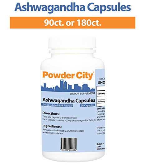 Powder City Ashwagandha (Withania Somnifera) Capsules (2.5% Withanolides) (90 Capsules)