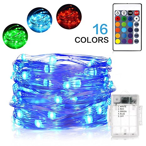 Liu Hang Copper Wire Fairy Lights, 50 LED Multi Color Changing Decorative Lights, Battery Operated With Remote Control, 16.4ft Led String Lights for Indoor,Outdoor,Party,Wedding,Festival