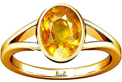 Divya Shakti 6.25-6.50 Carat Yellow Sapphire Ring (Pukhraj Stone Panchadhatu Ring) 100% Original AAA Quality Gemstone (6.5)