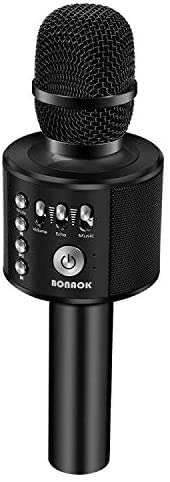 BONAOK Karaoke Wireless Microphones, KTV Party Microphone Karaoke,Wireless Mic Karaoke, Car Party Travel Microphone, Bluetooth Karaoke Mic for Singing with Phone,for iPhone/PC or All Smartphone(Black)