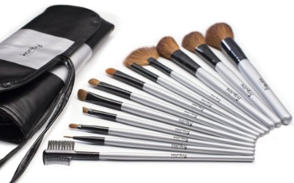 Karity Cosmetics Studio 12-Piece Natural Hair Makeup Brush Set With Pouch Silver