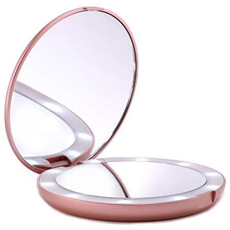 LUNA London LED Lighted Compact Makeup Mirror | 1x/7x Magnifying, Illuminated, Portable, Folding | Perfect for Handbag, Pocket & Travel Beauty Needs | Matte Rose Gold