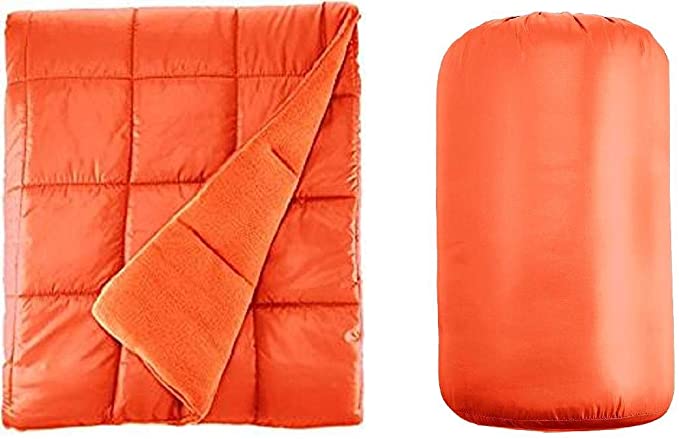 Waterproof Quilted Down Alternative Outdoor Throw Blanket 50" x 60" Packable with Travel Sack