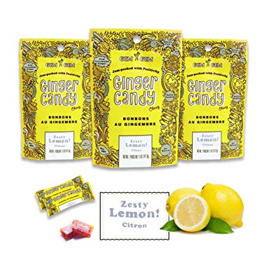 Gem Gem Ginger Candy Chewy Ginger Chews (Lemon, 5.0oz, Pack of 3)