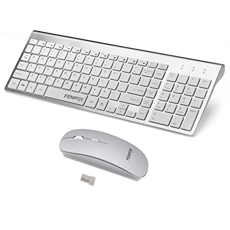 FENIFOX Wireless Keyboard and Mouse, Ultra Slim with Whisper-Quiet Keys for Laptop Notebook Mac PC Computer Windows OS Android (Silver))