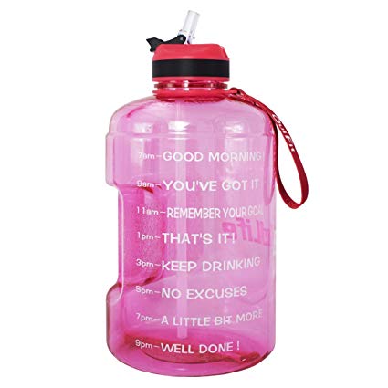 QuiFit Gallon Water Bottle with Straw and Motivational Time Marker Easy Sipping 128/73/43 oz Large BPA Free Reusable Sport Fitness Water Jug with Handle to Drink More Water
