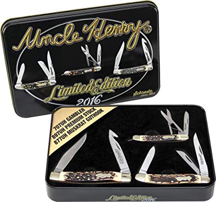 Schrade Uncle Henry 2016 Limited Edition Pocket Knife Gift Set with Tin 3 Knives