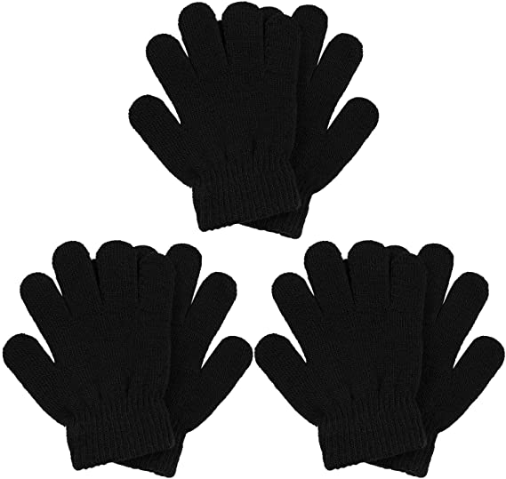 Cooraby 3 Pairs Winter Kids Gloves Warm Stretchy Knitted Magic Gloves Full Finger Mittens