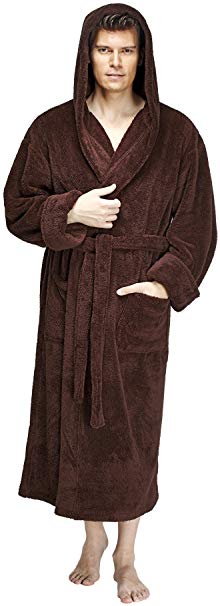 Arus Men's Hooded Fleece Bathrobe Turkish Soft Plush Robe