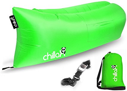 ChillaX Air Lounger - Inflatable Lounger Air Lounge Chair Beach Pool Air Bed - Outdoor Recreation Hammock for Travelling Camping & Music Festivals - Free Carry Bag and Bottle Opener
