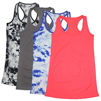 BollyQueena Women's Workout Tanks Round Neck Racerback Tank Tops 1,2,3,4 Packs