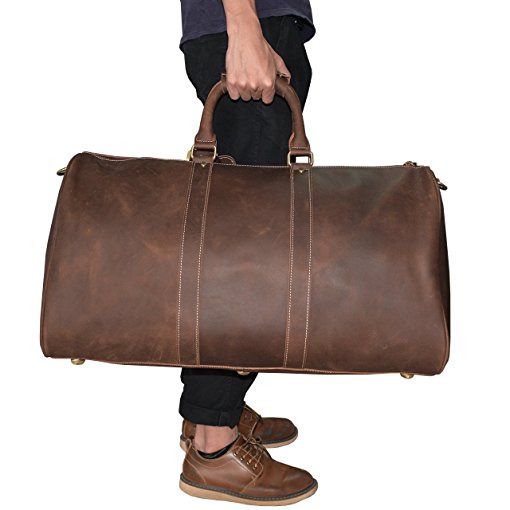 Men's Genuine Leather Travel Duffle Large Cow Leather Weekend Bag Overnight Messenger