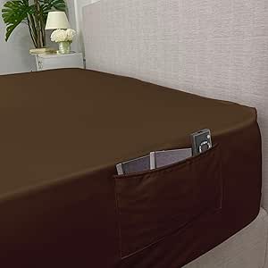 Ambesonne Fitted Sheet with Side Pocket, Modern Solid Color Bedroom Accent Comfortable Bed Cover with All-Round Elastic Deep Pocket and Side Storage, Queen Size, Brown