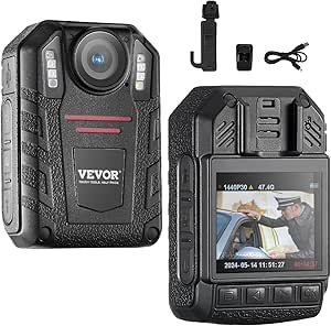 VEVOR 1440P HD Police Body Camera, 64GB Body Cam with Audio Video Recording Picture, Built-in 2850 mAh Battery, 2.0" LCD, Infrared Night Vision, Waterproof Personal Body Cam for Law Enforcement