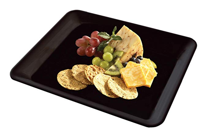 5 Rectangle Black Plastic Trays Heavy Duty Plastic Serving Tray 10" x 14" Serving Platters Food Tray Decorative Serving Trays Wedding Platter Party Trays Great Disposable Serving Party Platters Black