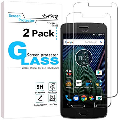 KATIN Moto G5 Plus Screen Protector - [2-Pack] Tempered Glass for Motorola Moto G5 Plus Screen Protector Bubble Free, 9H Hardness with Lifetime Replacement Warranty