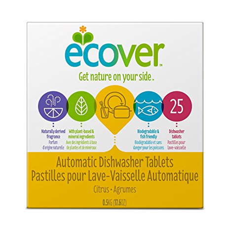 Ecover Natural Plant-based Automatic Dishwasher Tablets, Citrus, 25 Count (Packaging May Vary)