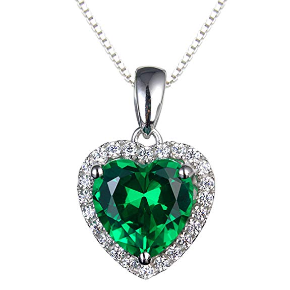 Navachi 925 Sterling Silver 18k White Gold Plated 3.7ct Heart Ruby or Emerald Necklace Pendant 16"