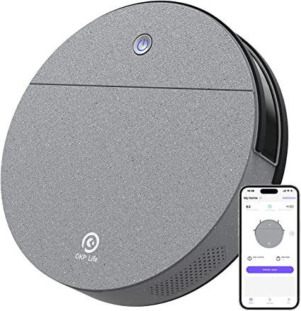 OKP K4 Robot Vacuums,2200Pa Suction, Ultra-Thin Design Robotic Vacuum Cleaner,150min Runtime, Self-Charging, WiFi/APP/Voice Controlled Good for Pet Hair, Hard Floor and Low Pile Carpets