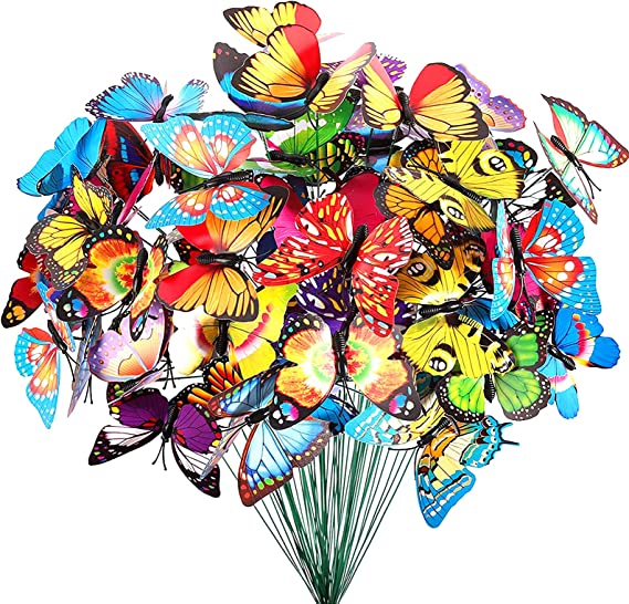 Garden Butterflies Stakes, 25/50PCS Colourful Butterfly Garden Grave Ornaments for Outdoor Fences Plant Yard Patio Party Halloween Christmas Decorations (50pcs)