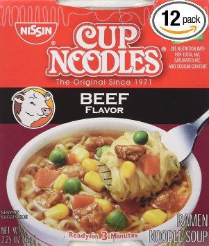 Nissin Cup O Noodles Beef, 2.25-Ounce (Pack of 12)