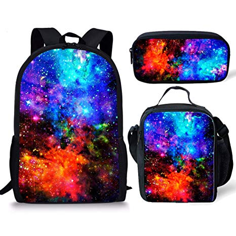 Nopersonality Cool Universe Print School Backpack and Insulted Lunch Bag, Pencil Case Set for Kids Boys