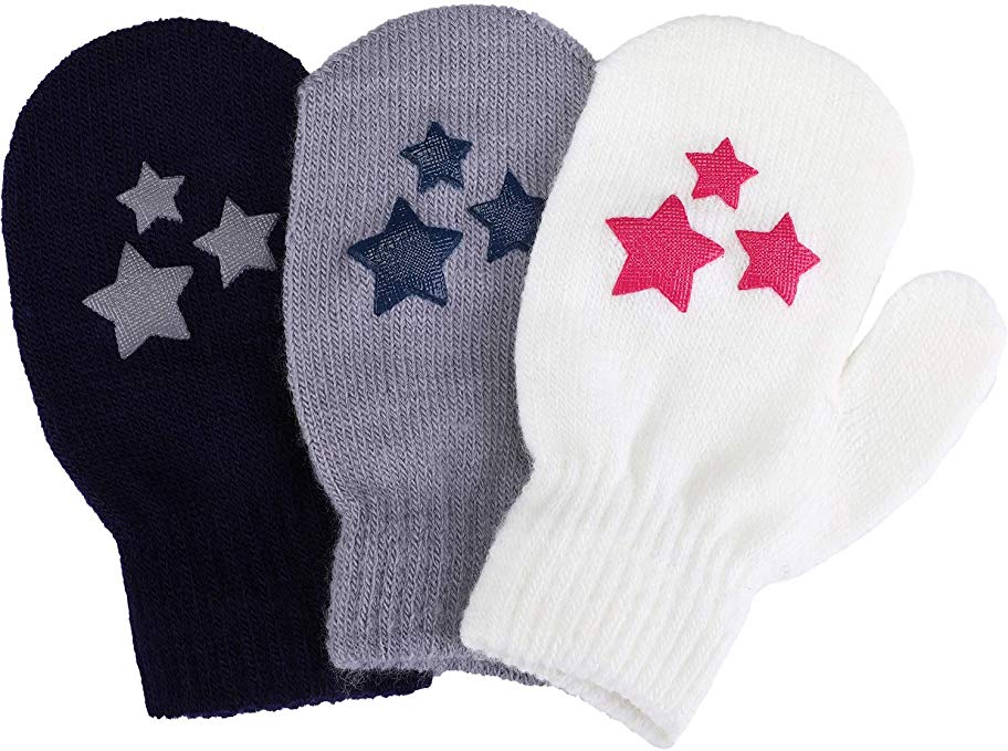 Satinior 3 Pairs Toddler Magic Stretch Mittens Little Girls Soft Knit Mitten Baby Boys Winter Knitted Gloves