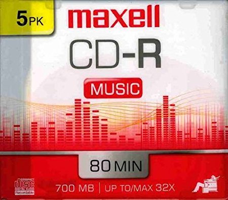 Maxell 5-pack CDR Recordable Media 80minfor Music with slimline Case