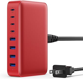 105W USB C Charger Block, GaN III 8-Port USB C Fast Charging Station PPS PD 65W Laptop Charger Adapter Compatible with MacBook Pro/Air,DELL,HP Surface,iPhone 15/Pro/14/13,Galaxy S23,Steam Deck-Red