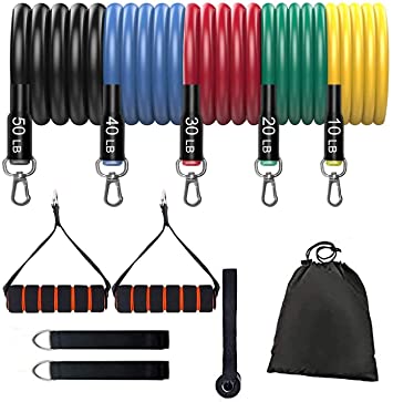 Carantee Resistance Bands Set, Fitness Insanity Exercise Bands 5 Stackable Resistance Bands for Home Workout, Yoga, Gym Training, Physical Therapy - Up to 150 Lbs