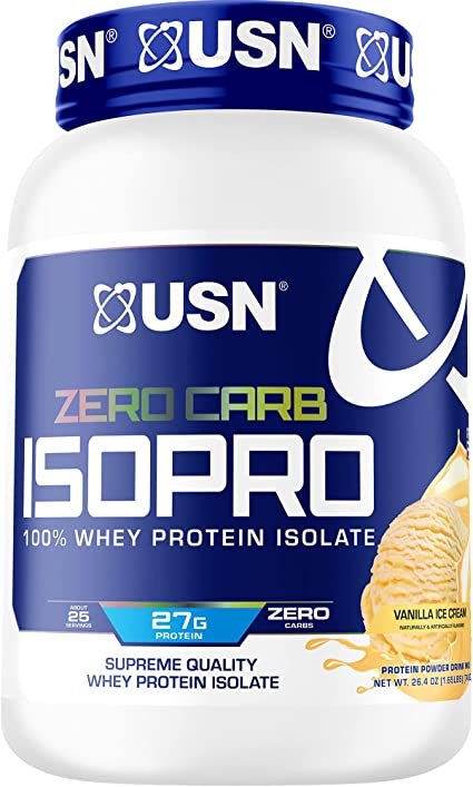 USN Supplements Zero Carb IsoPro 100% Whey Protein Isolate Powder - Keto Friendly, Sugar Free and Low Calorie, Vanilla, 1.7 Pounds