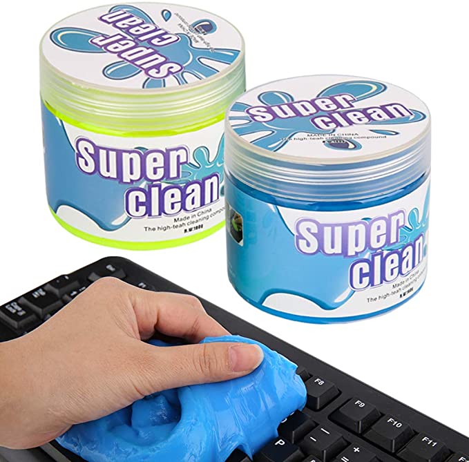 MoKo Keyboard Cleaner (2 Pack, 320g), Universal Cleaning Gel Dust Cleaner Removing Dust, Hair, Crumbs, Dirt from PC Tablet Laptop Keyboard, Calculator, Car Vent, Fan, Toy, Desktop - Blue   Yellow