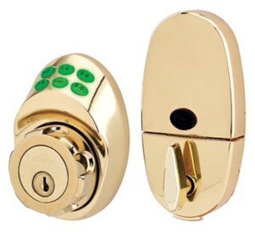 Master Lock DSKP0603PD Keyless Electronic Keypad Deadbolt with Light Up Keypad and Kwikset Keyway, Polished Brass